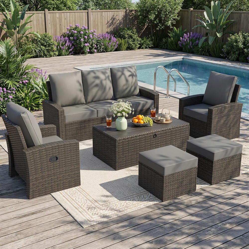 Outdoor Furniture Recliner Set - Outdoor Patio Furniture Set-6 All-Weather Wicker