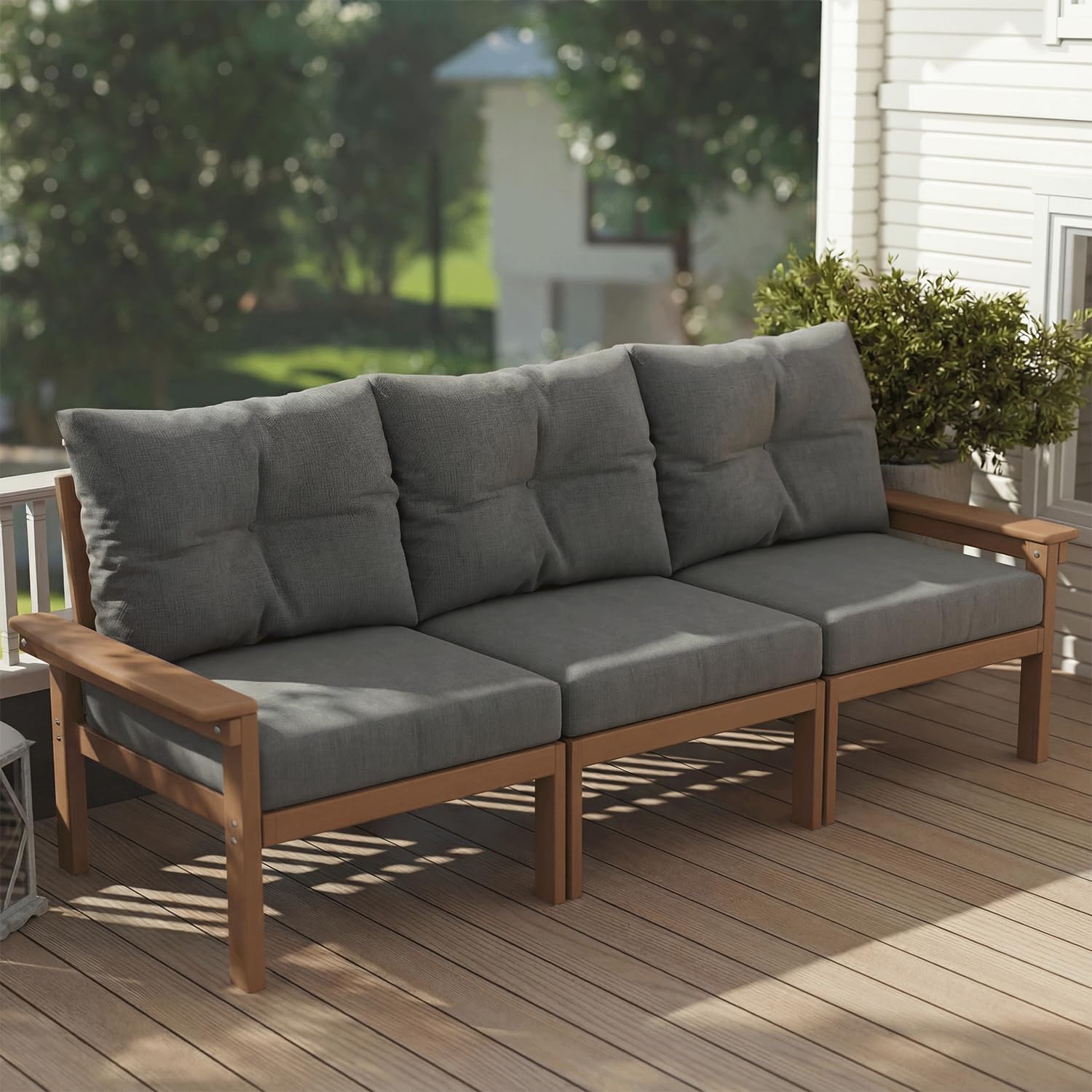 Outdoor Furniture On Sale - Teak HDPE Patio Sofa Set, 3-Piece