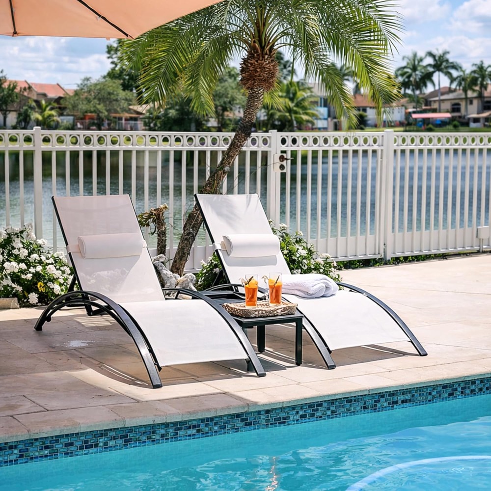 Outdoor Furniture Recliner Set - Patio Chaise Lounge Set of 3