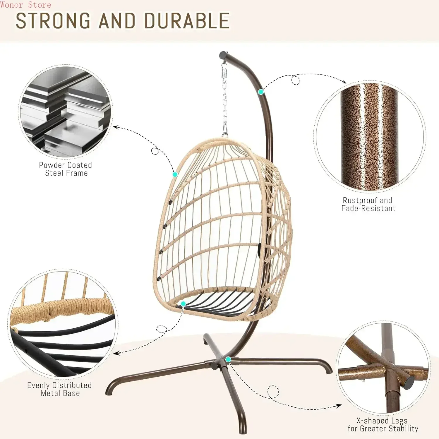 Outdoor Furniture Wooden - Outdoor Swing Egg Chair with Stand,