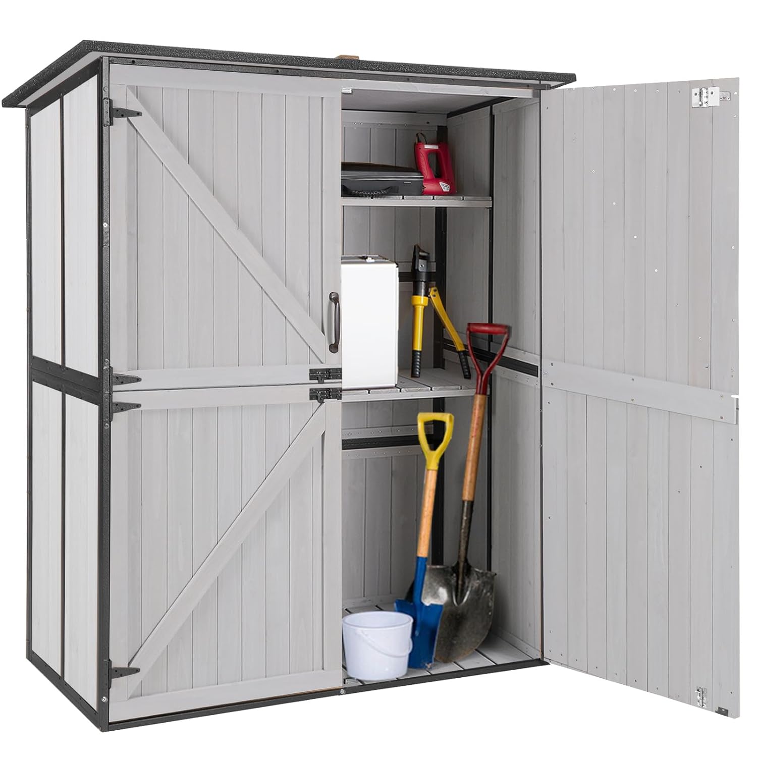 Outdoor Furniture Wooden - Outdoor Cabinet Storage Shed with Metal