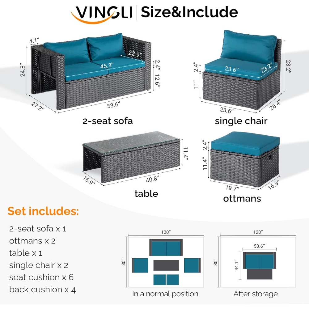 6 Pieces Wicker Patio Furnitur - Outdoor Furniture On Sale ulasan dan harga