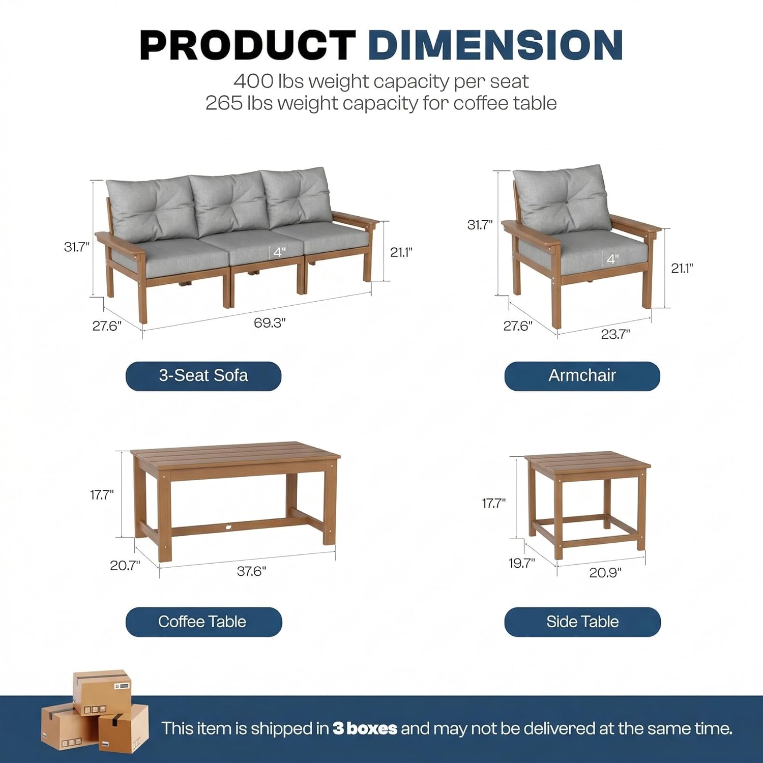 Teak HDPE Patio Sofa Set, 3-Pi - Outdoor Furniture On Sale ulasan dan harga