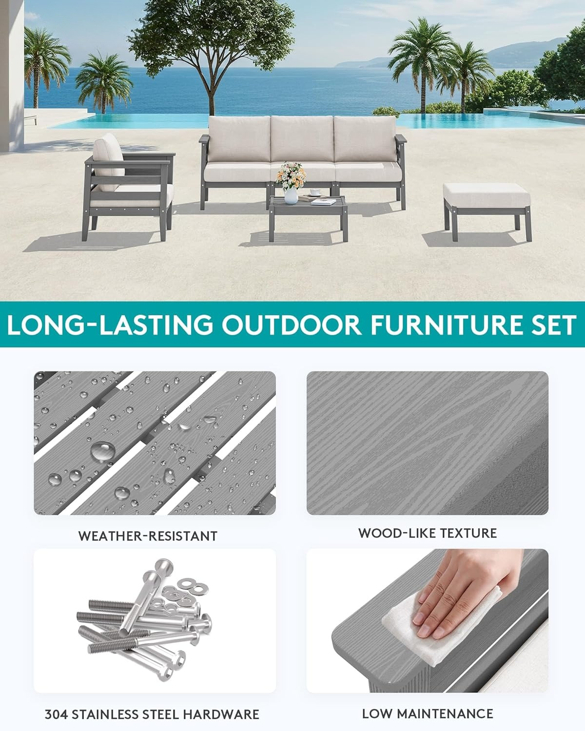 HDPE Patio Furniture Set, 6 Pi - Outdoor Furniture On Sale ulasan dan harga