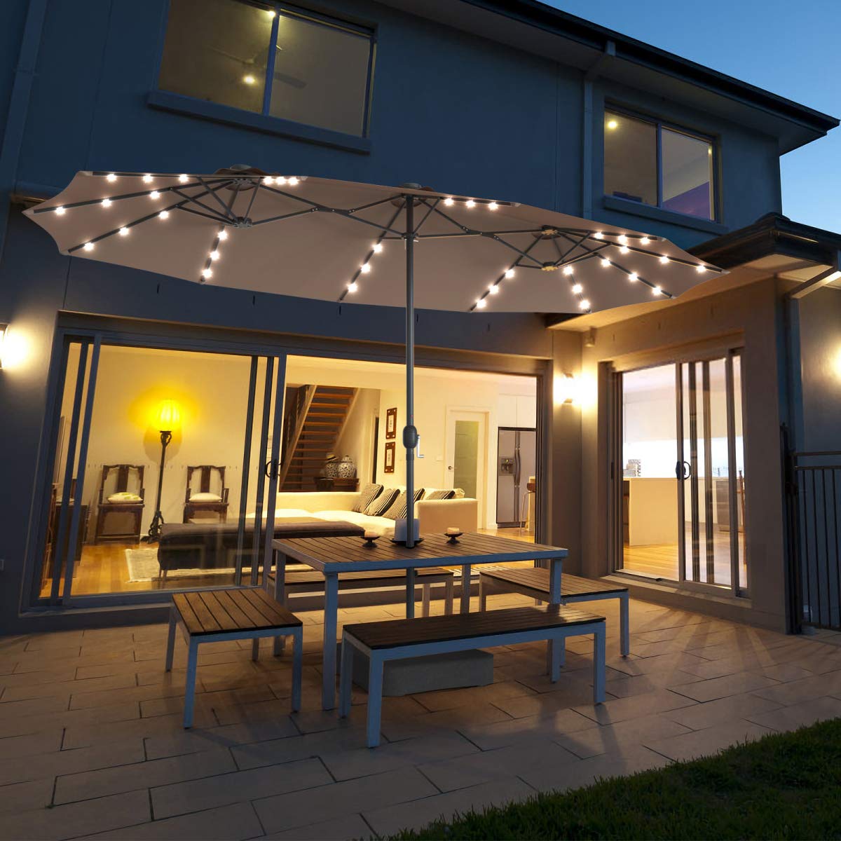 15 Ft Solar Patio Umbrella wit - Outdoor Furniture With Umbrella ulasan dan harga