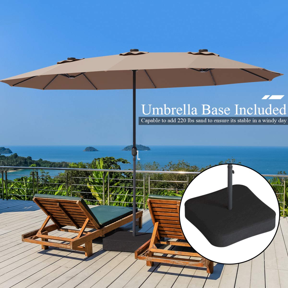 15 Ft Solar Patio Umbrella wit - Outdoor Furniture With Umbrella ulasan dan harga