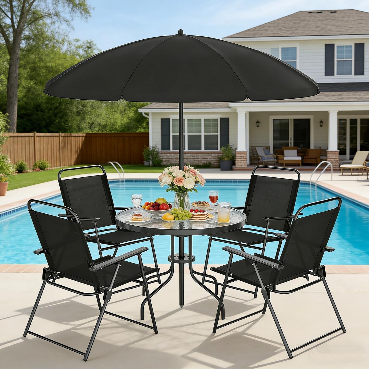 6-Piece Outdoor Patio Dining S - Outdoor Furniture With Umbrella ulasan dan harga