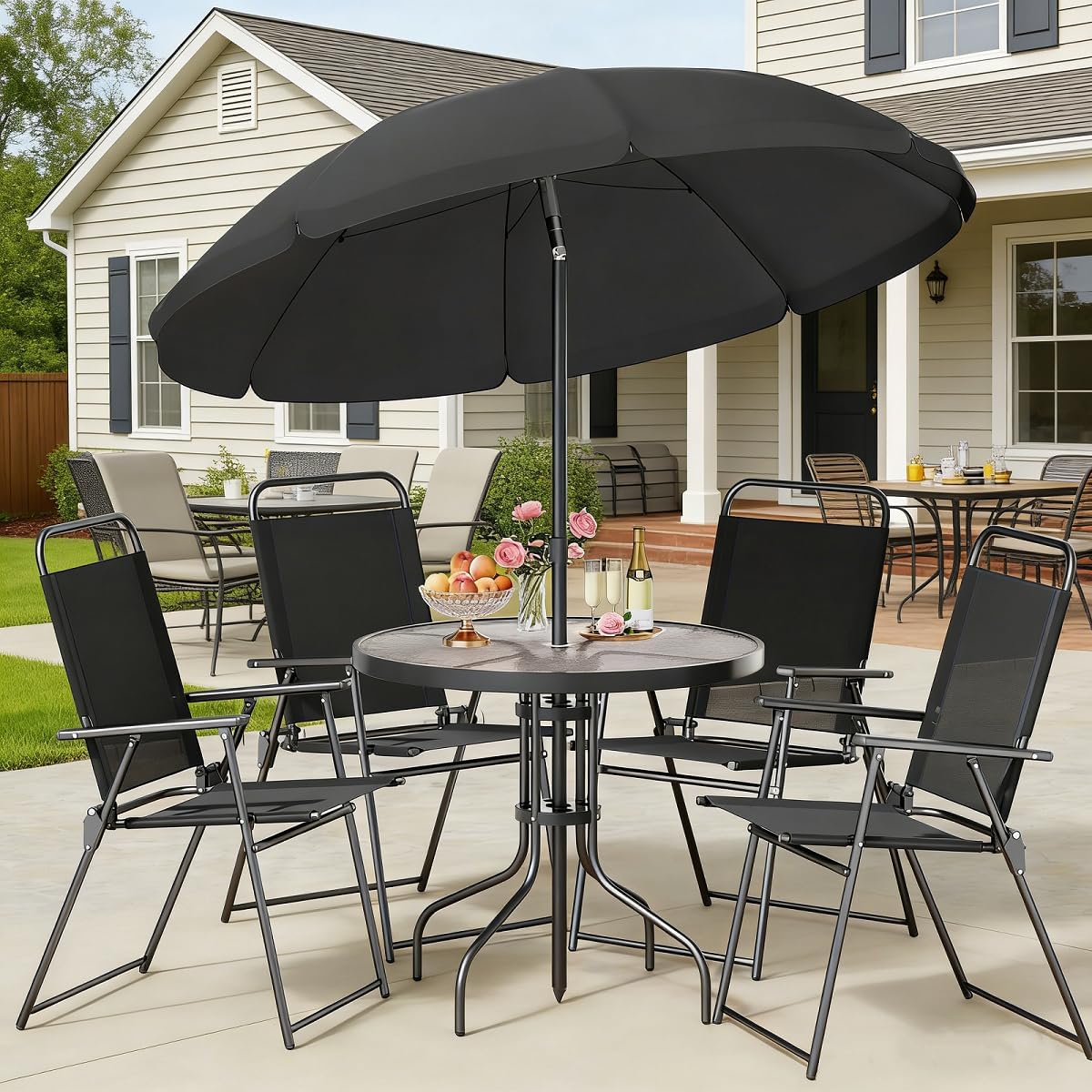 6-Piece Outdoor Patio Dining S - Outdoor Furniture With Umbrella ulasan dan harga