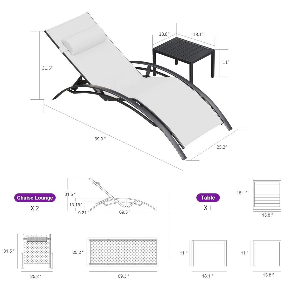 Patio Chaise Lounge Set of 3 O - Outdoor Furniture Recliner Set ulasan dan harga