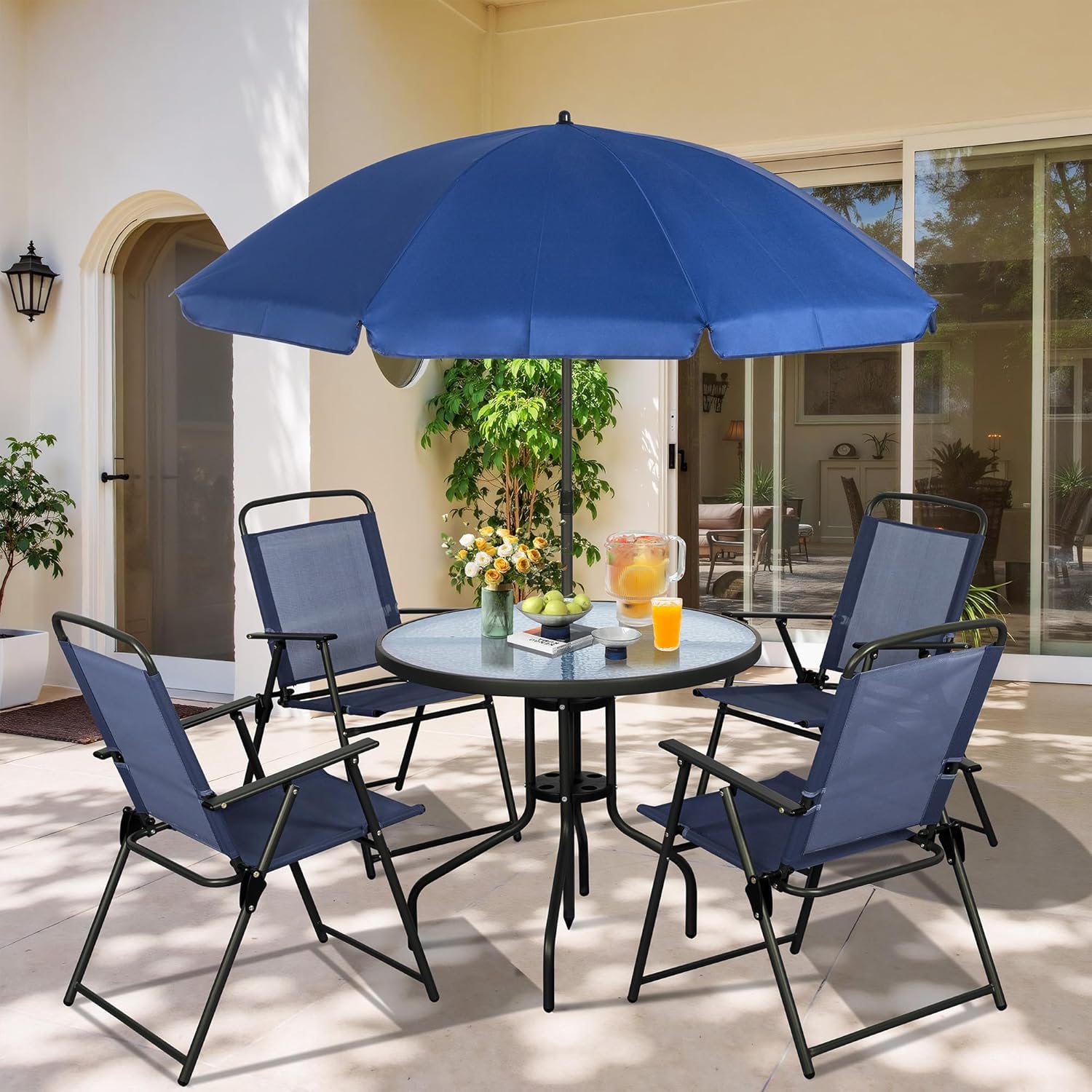 6 Pieces Folding Patio Dining  - Outdoor Furniture With Umbrella ulasan dan harga