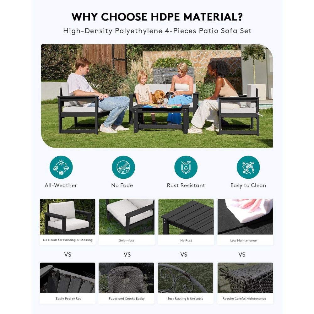 4 Pieces HDPE Outdoor Sofa Set - Outdoor Furniture On Sale ulasan dan harga