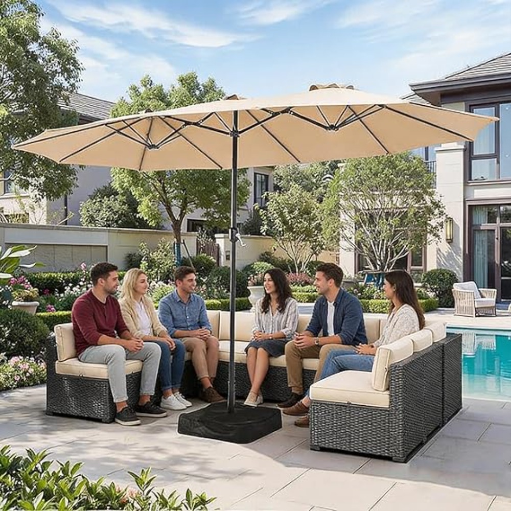 15ft Patio Umbrella with Base  - Outdoor Furniture With Umbrella ulasan dan harga