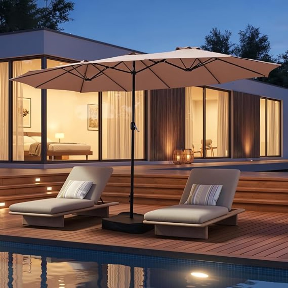 15ft Patio Umbrella with Base  - Outdoor Furniture With Umbrella ulasan dan harga