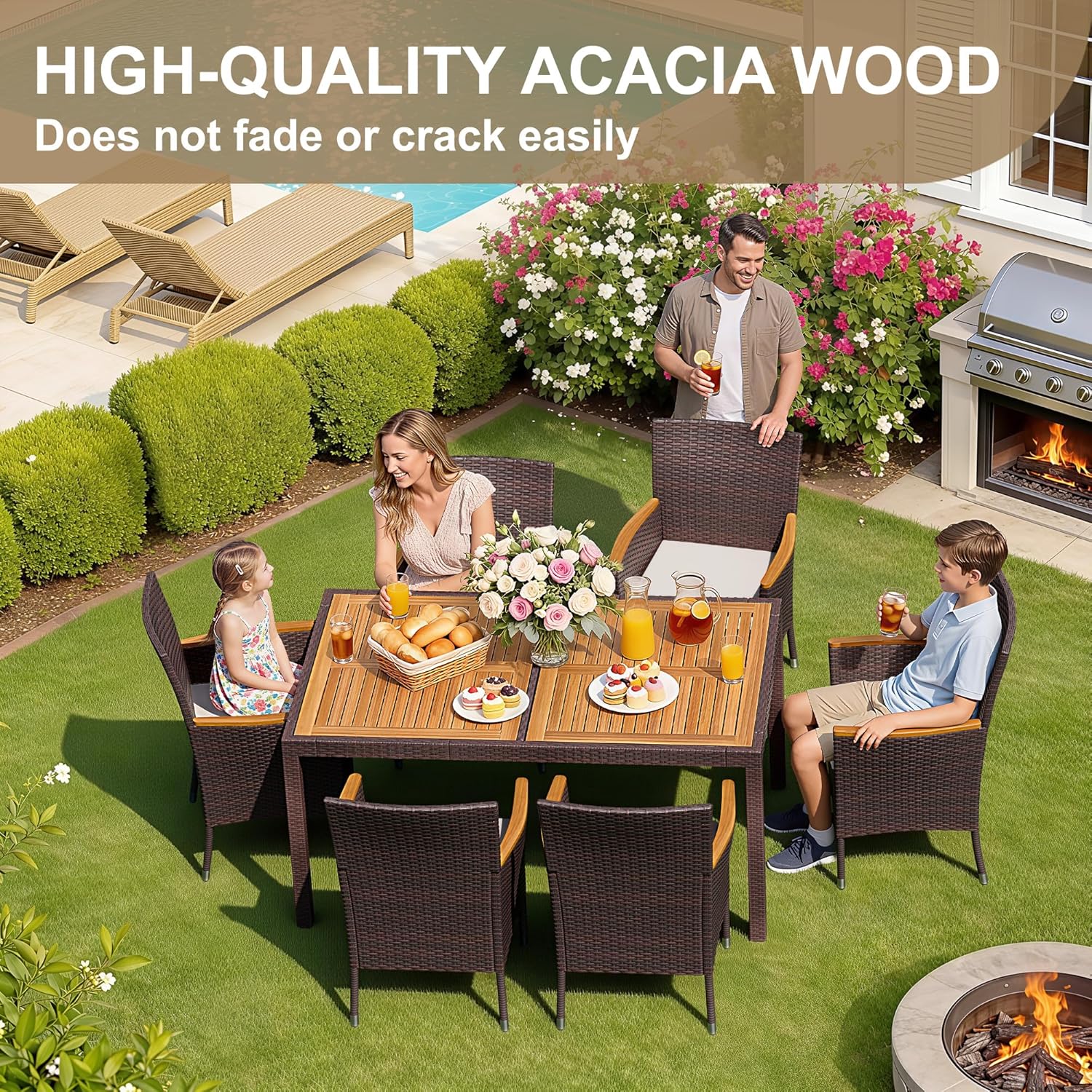 7 Piece Patio Dining Set Acaci - Outdoor Furniture On Sale ulasan dan harga