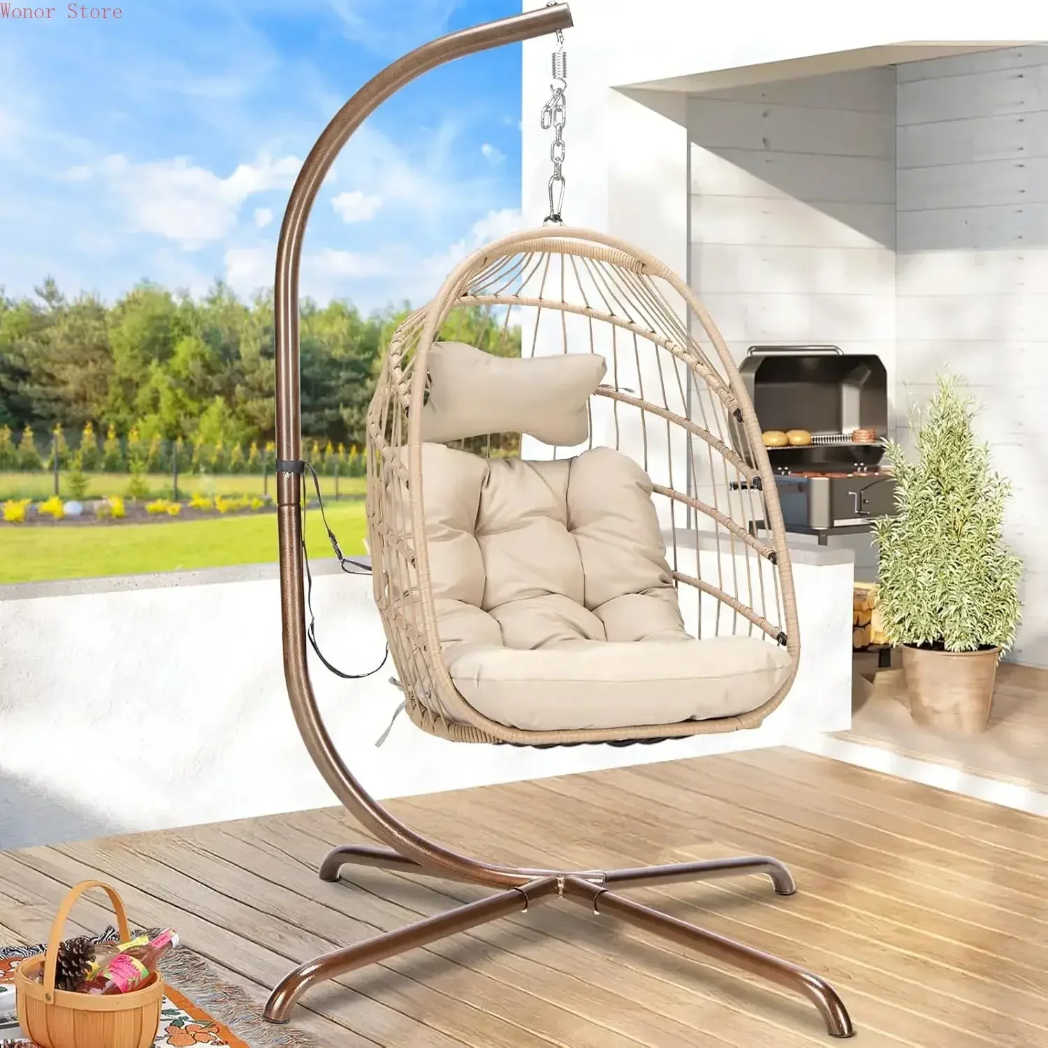 Outdoor Swing Egg Chair with S - Outdoor Furniture Wooden ulasan dan harga