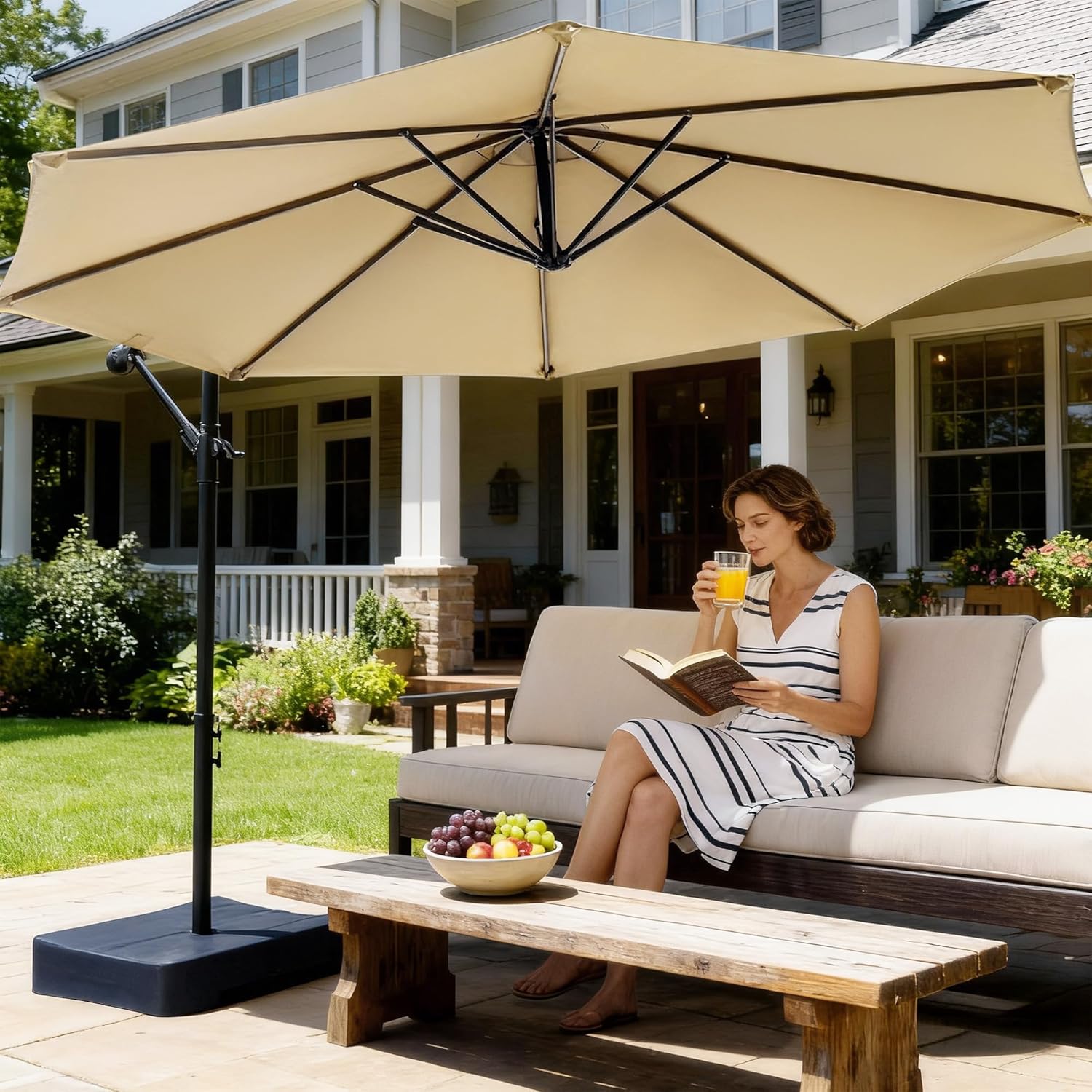 10ft Cantilever Offset Patio U - Outdoor Furniture With Umbrella ulasan dan harga