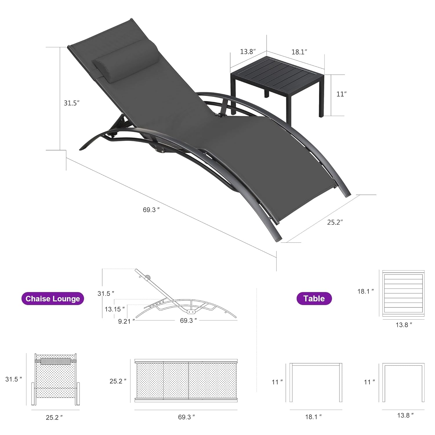 Set of 3 Patio Chaise Lounge C - Outdoor Furniture Recliner Set ulasan dan harga