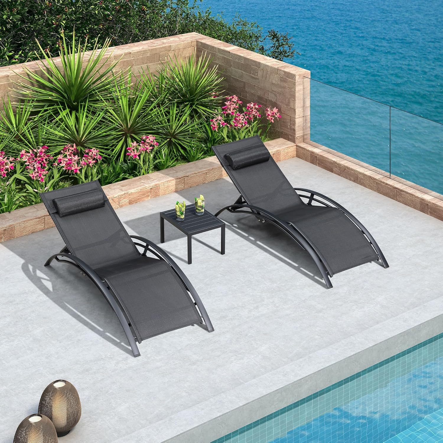 Set of 3 Patio Chaise Lounge C - Outdoor Furniture Recliner Set ulasan dan harga