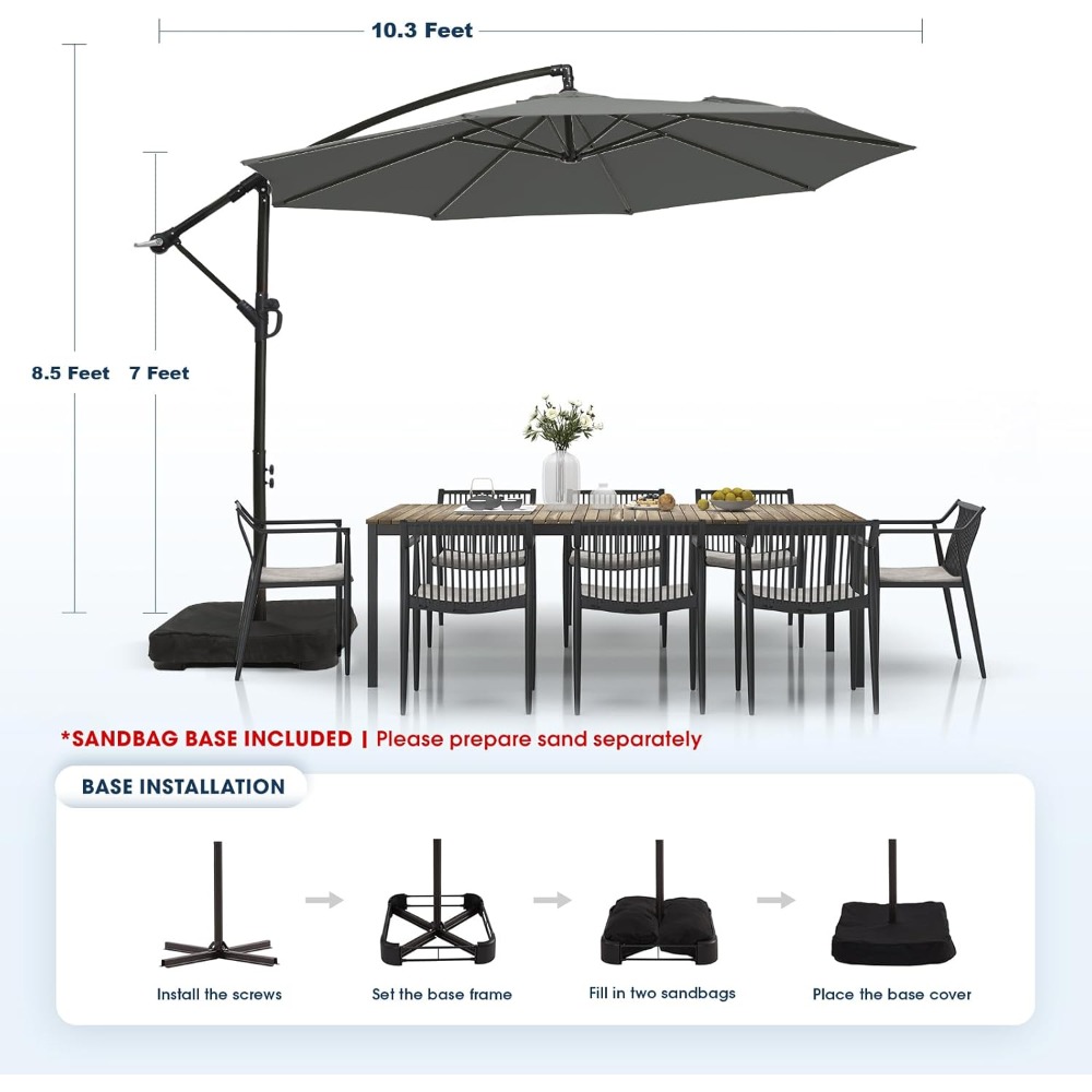 10ft Patio Umbrella with Base  - Outdoor Furniture With Umbrella ulasan dan harga
